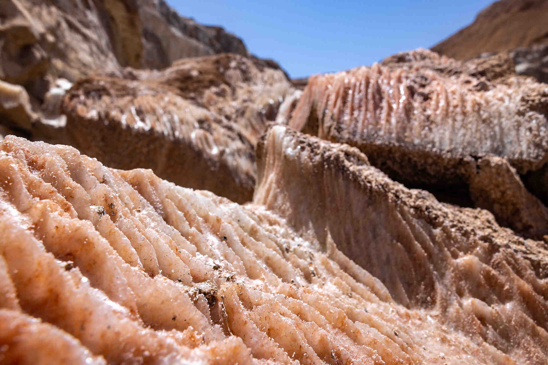 Salt crystal spikes in massive salt mine